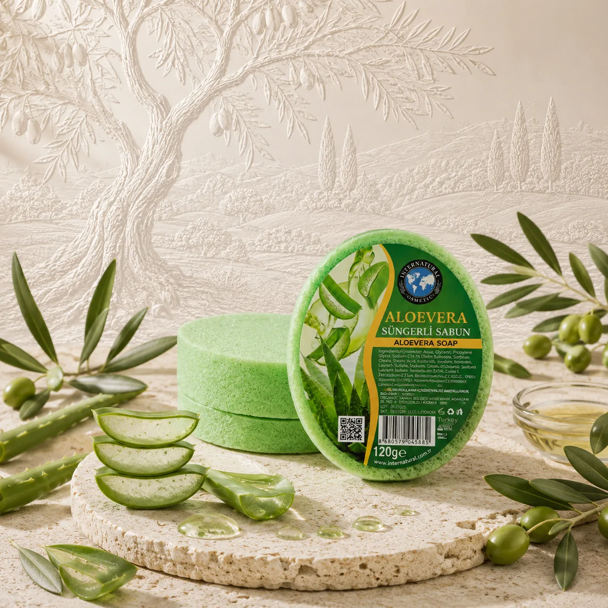Internatural Cosmetics Aloe Vera Süngerli Bitkisel Sabun