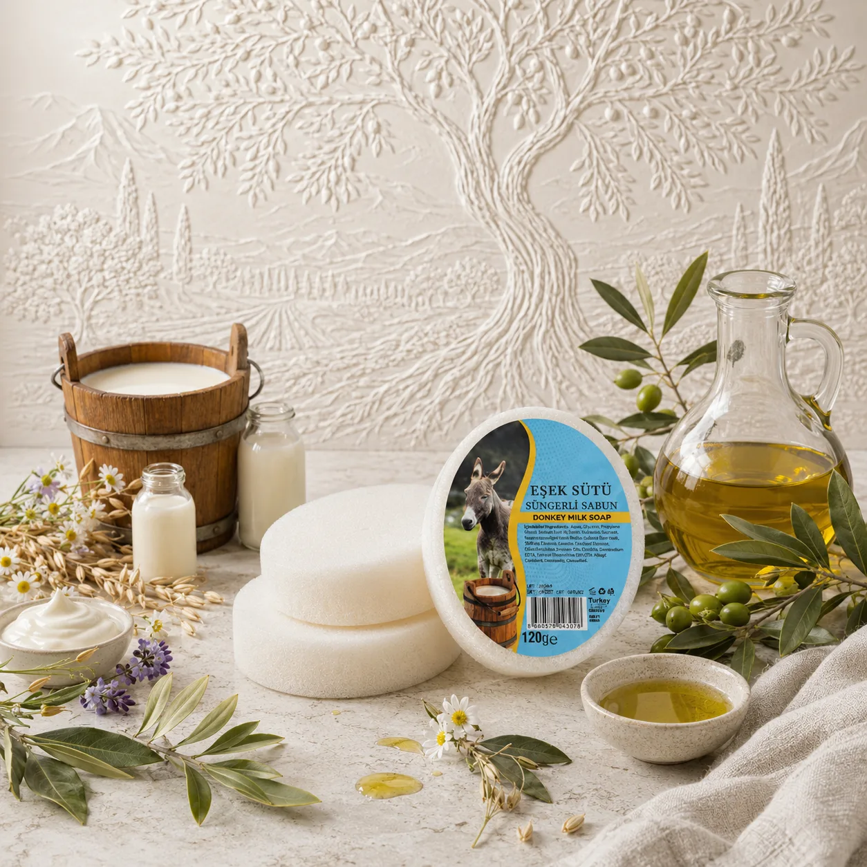 Internatural Kozmetik Eşek Sütü Süngerli Bitkisel Sabun